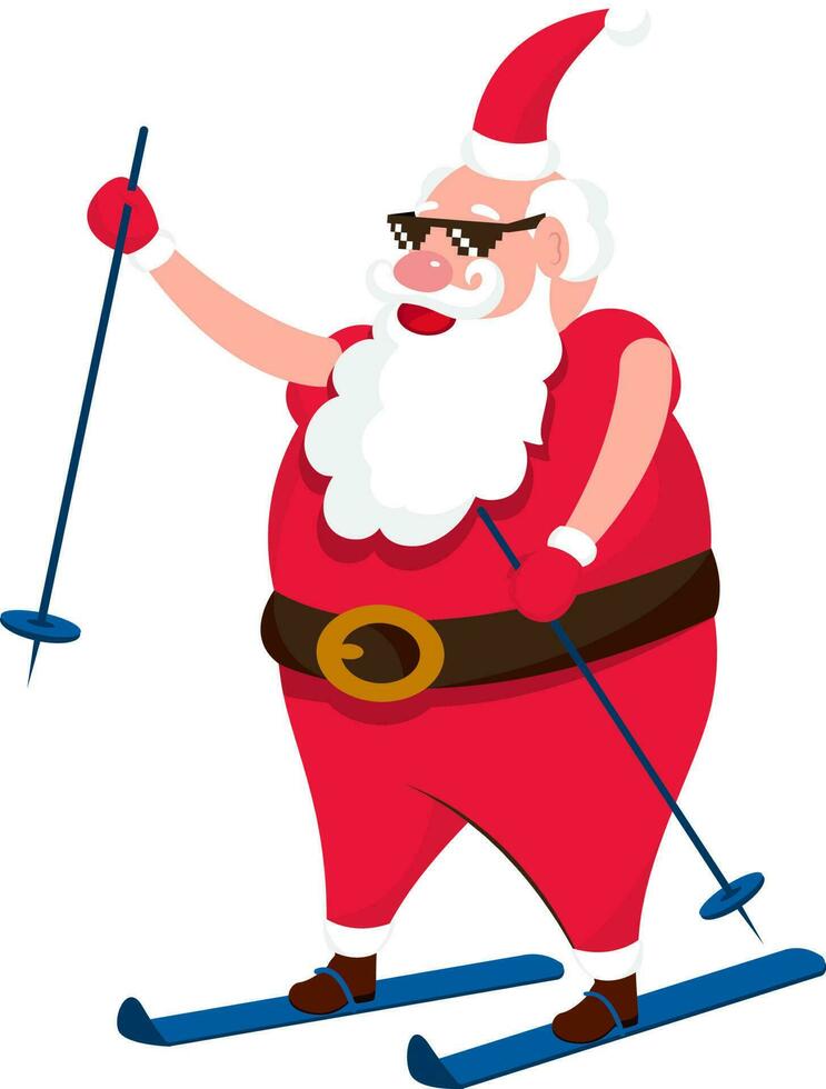 Cool Santa Clause wearing Black Goggles Doing Skiing. vector