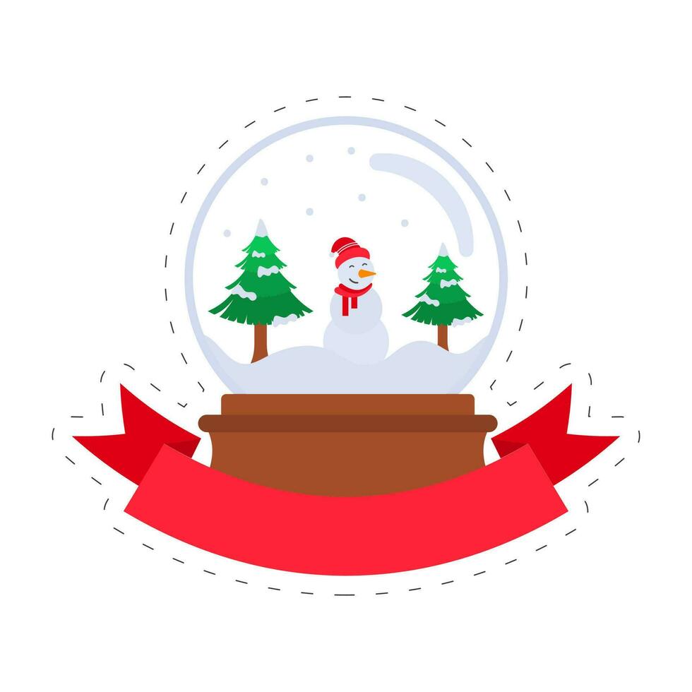Merry Christmas Celebration Greeting Card With Xmas Trees, Snowman Inside Snow Globe On White Background. vector