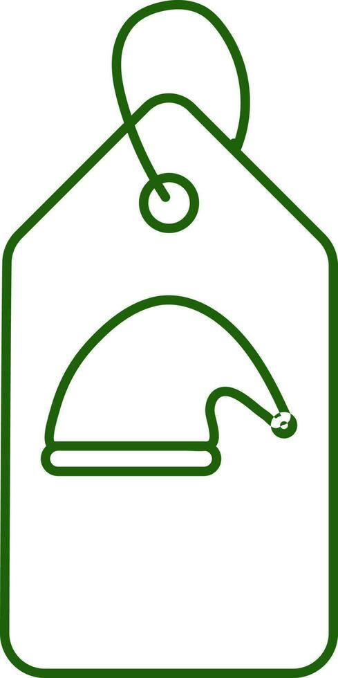 Green Outline Santa Cap Tag Icon Or Symbol. vector