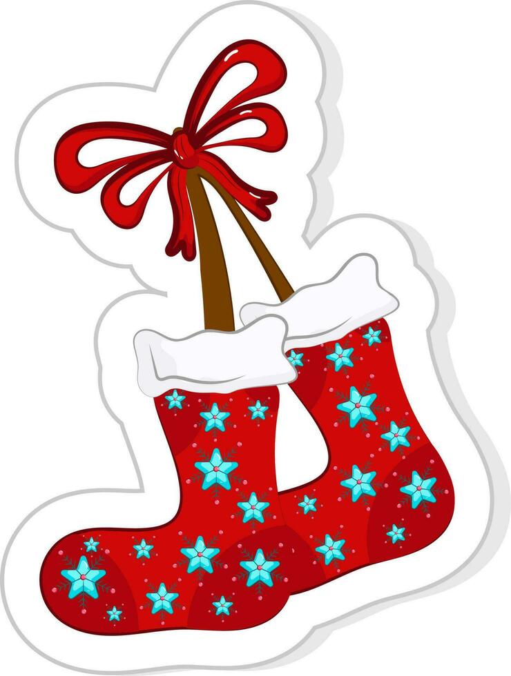 Illustration Of Beautiful Sticker Style Santa Socks Icon. vector