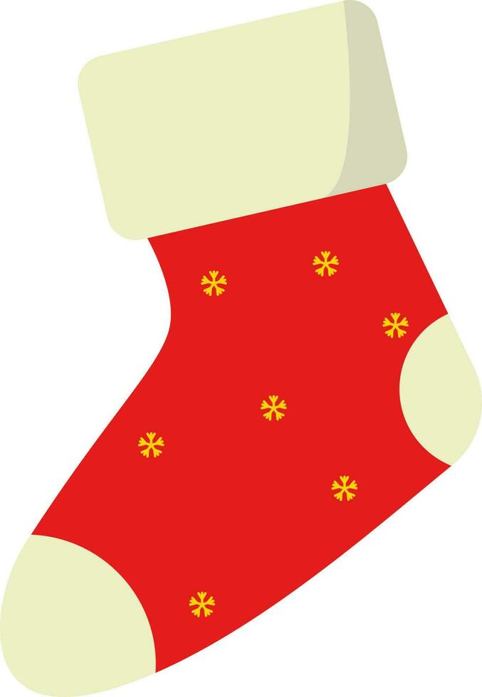 Snowflake Symbol In Socks Icon In Red And Cream Color. vector