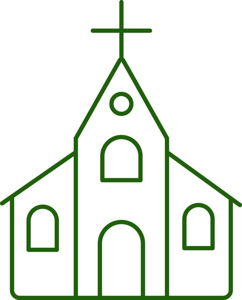 Isolated Green Outline Church Building Icon In Flat Style. vector