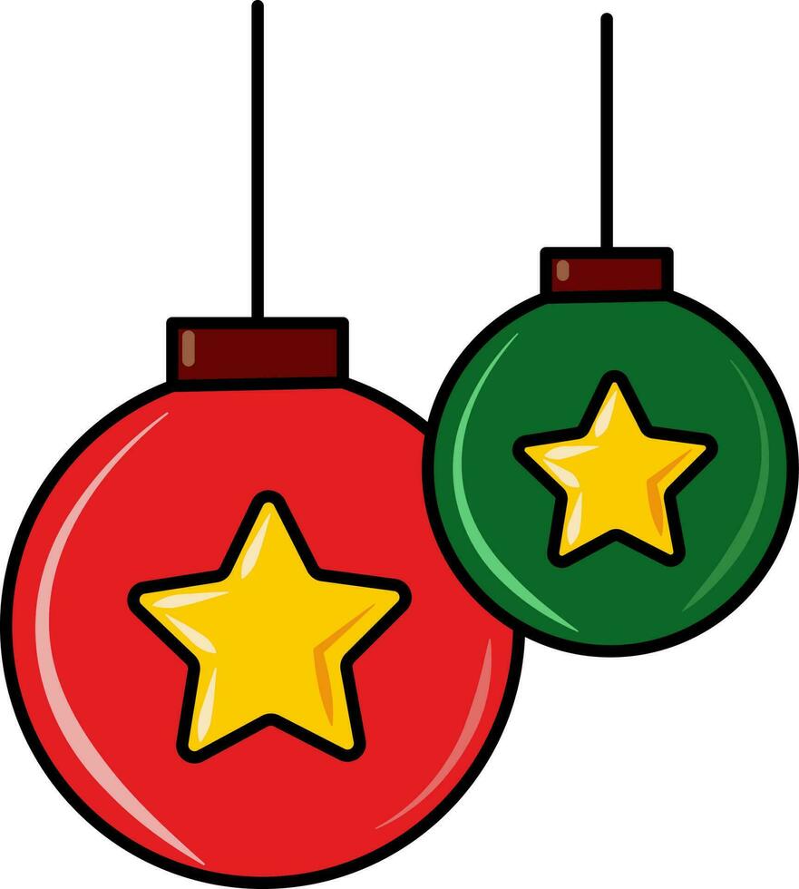 Isolated Two Bauble Hangs Icon In Red And Green Color. vector