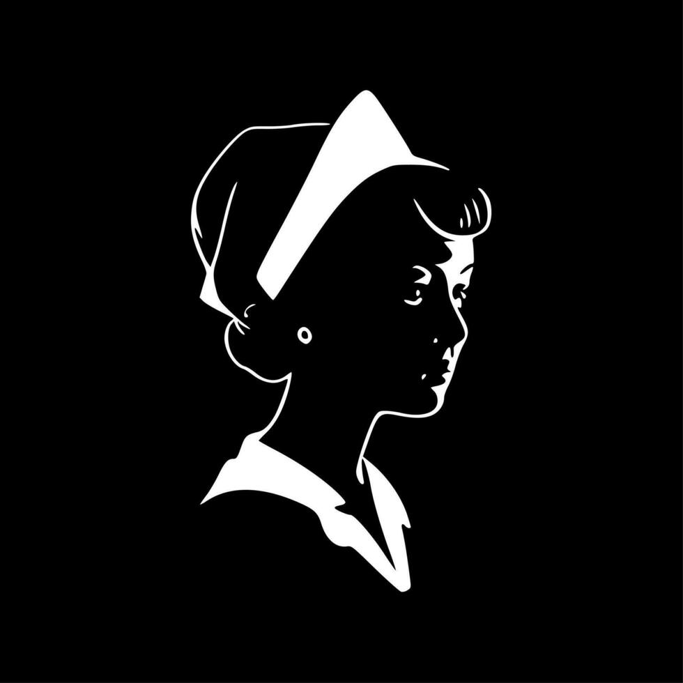 Nurse, Black and White Vector illustration