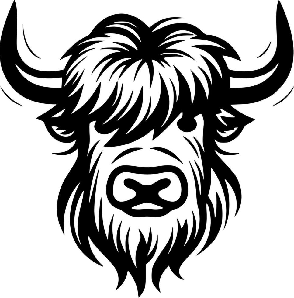 Highland Cow, Black and White Vector illustration