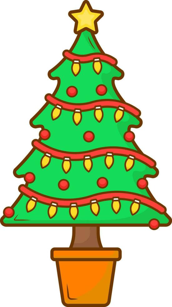 ilustración de hermosa decorado Navidad árbol vistoso icono en plano estilo. vector