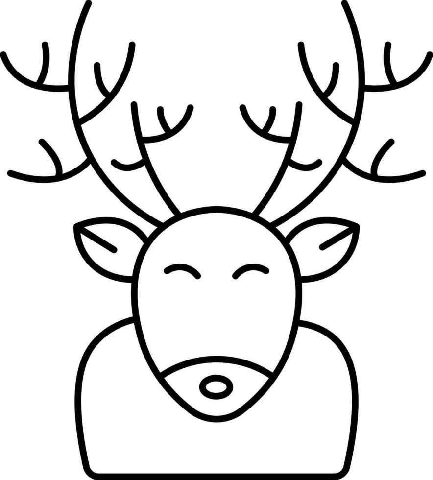 Cartoon Reindeer Character Icon In Black Thin Line Art. vector