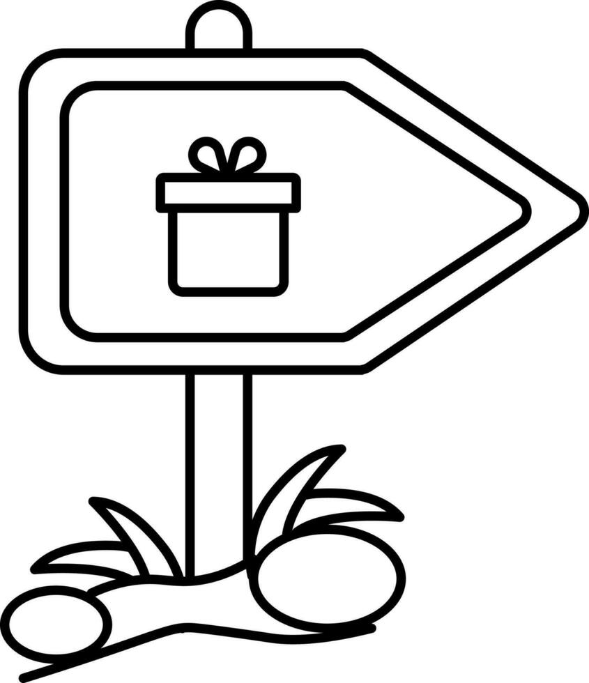 Isolated Direction Board With Gift Symbol Or Icon In Line Art. vector