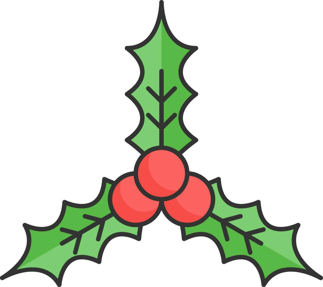 Isolated Holly Berry Leaves Icon In Green And Red Color. vector