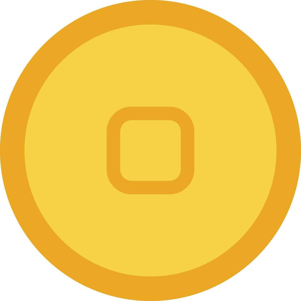 Golden Chinese Coin Of Qing Ming Flat Icon. vector