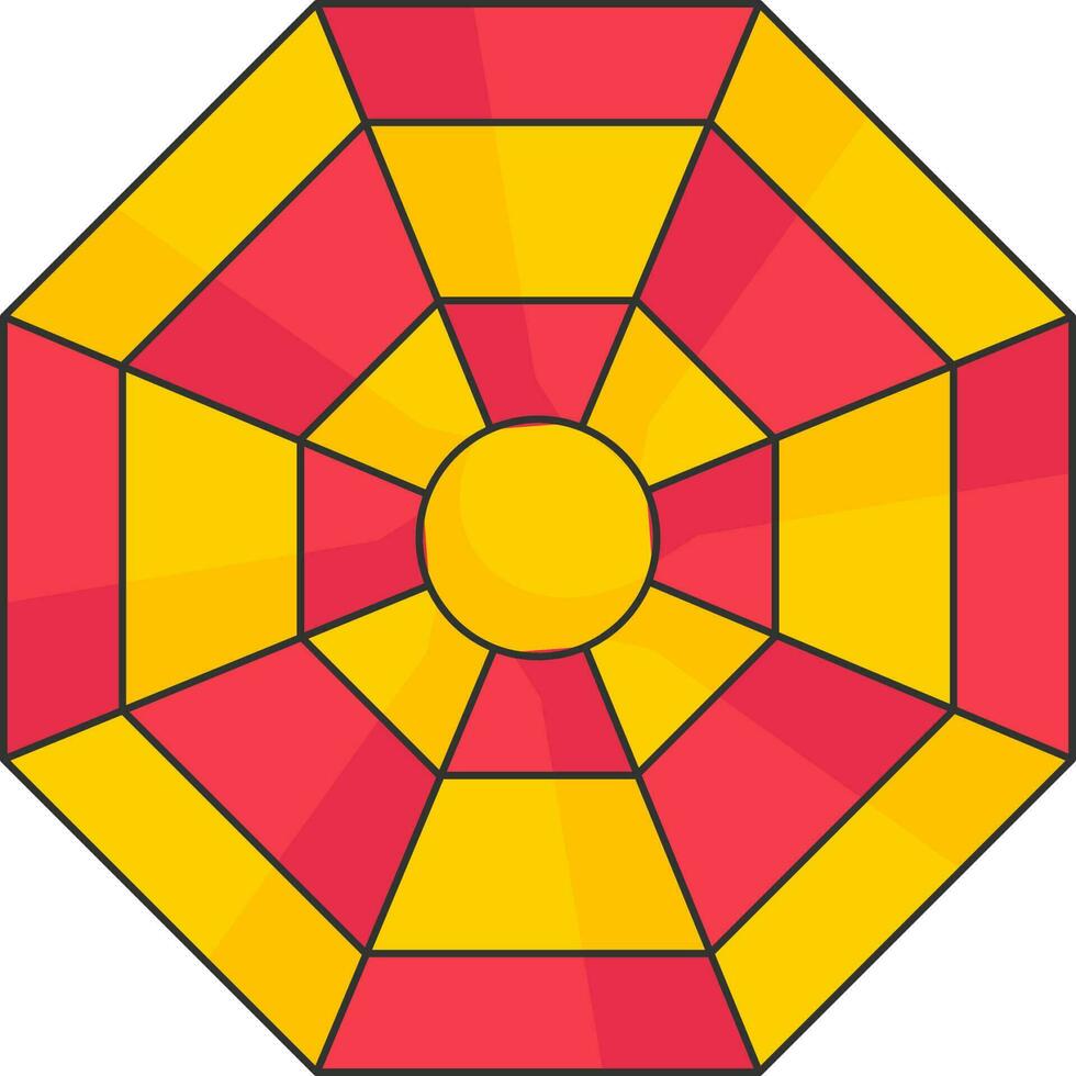 Red and Yellow Bagua Mirror Flat Icon. vector