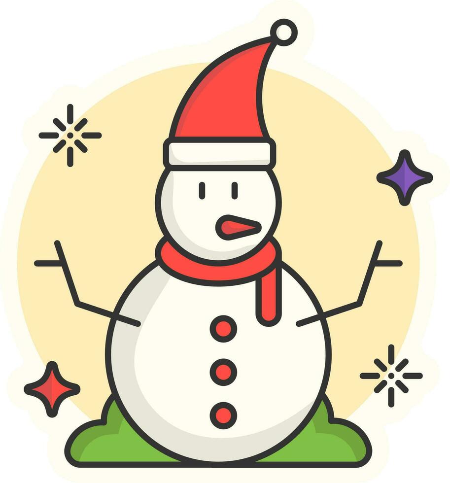 Sticker Style Colorful Snowman Icon In Flat Style. vector