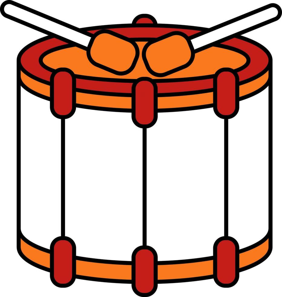 Snare Drum Red And Orange Icon In Flat Style. vector