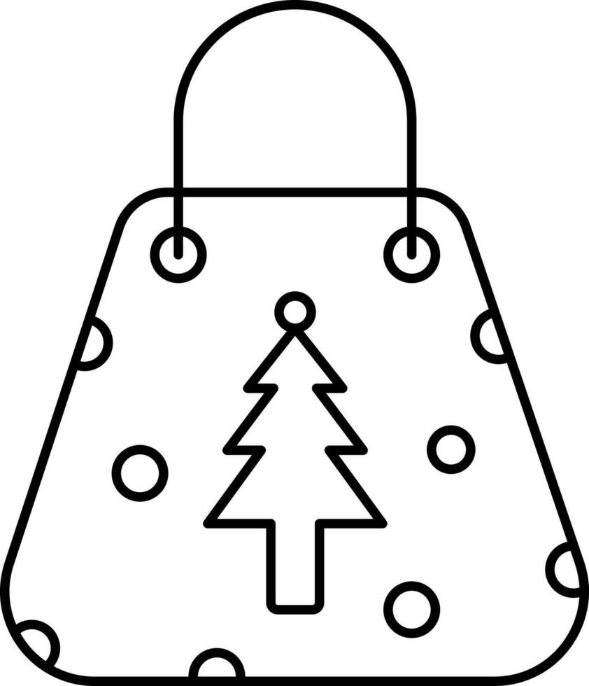 Polka Dotted And Christmas Shopping Bag Outline Icon. vector