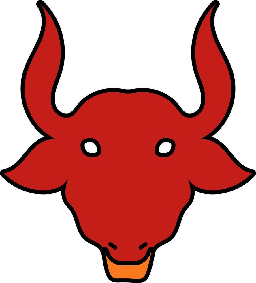 Cartoon Ox Face Icon In Red Color. vector