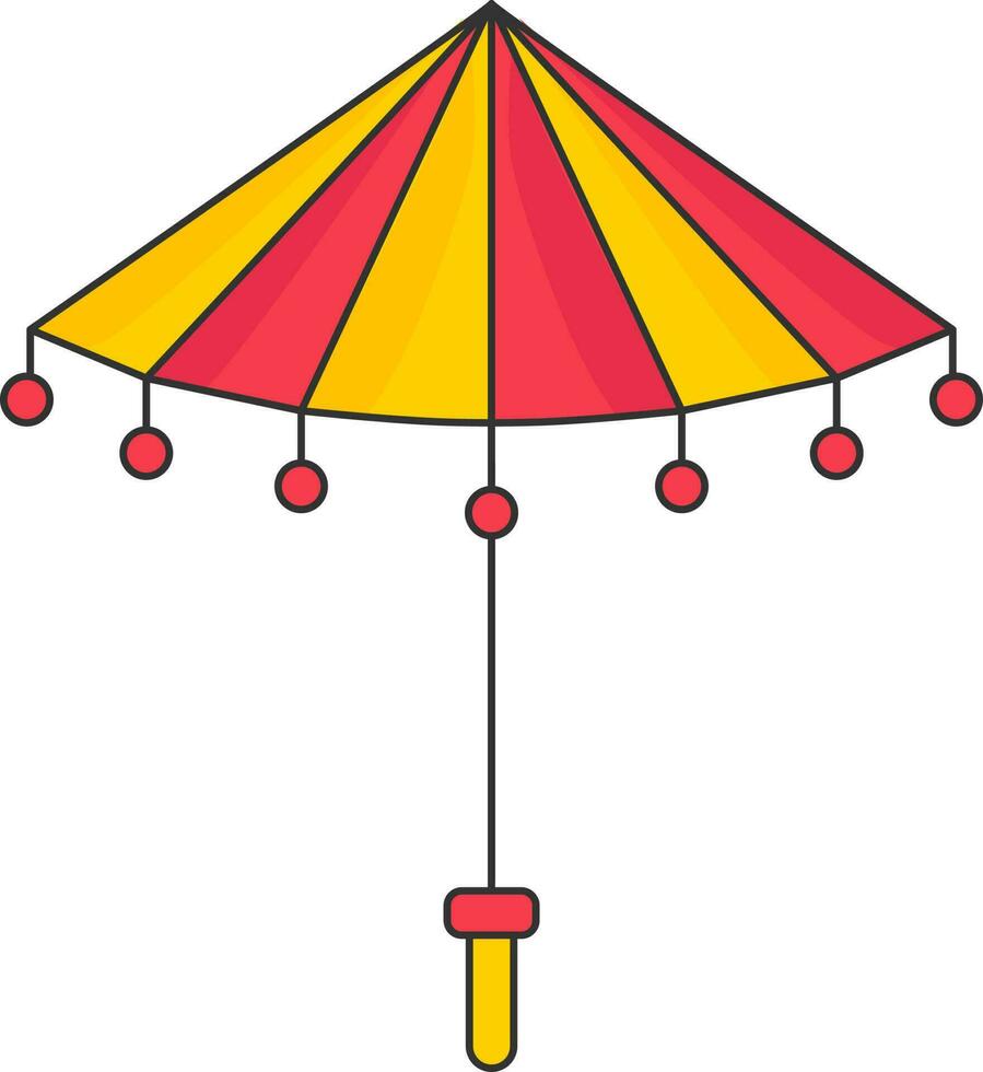 Flat Style Chinese Umbrella Icon In Red And Yellow Color. vector