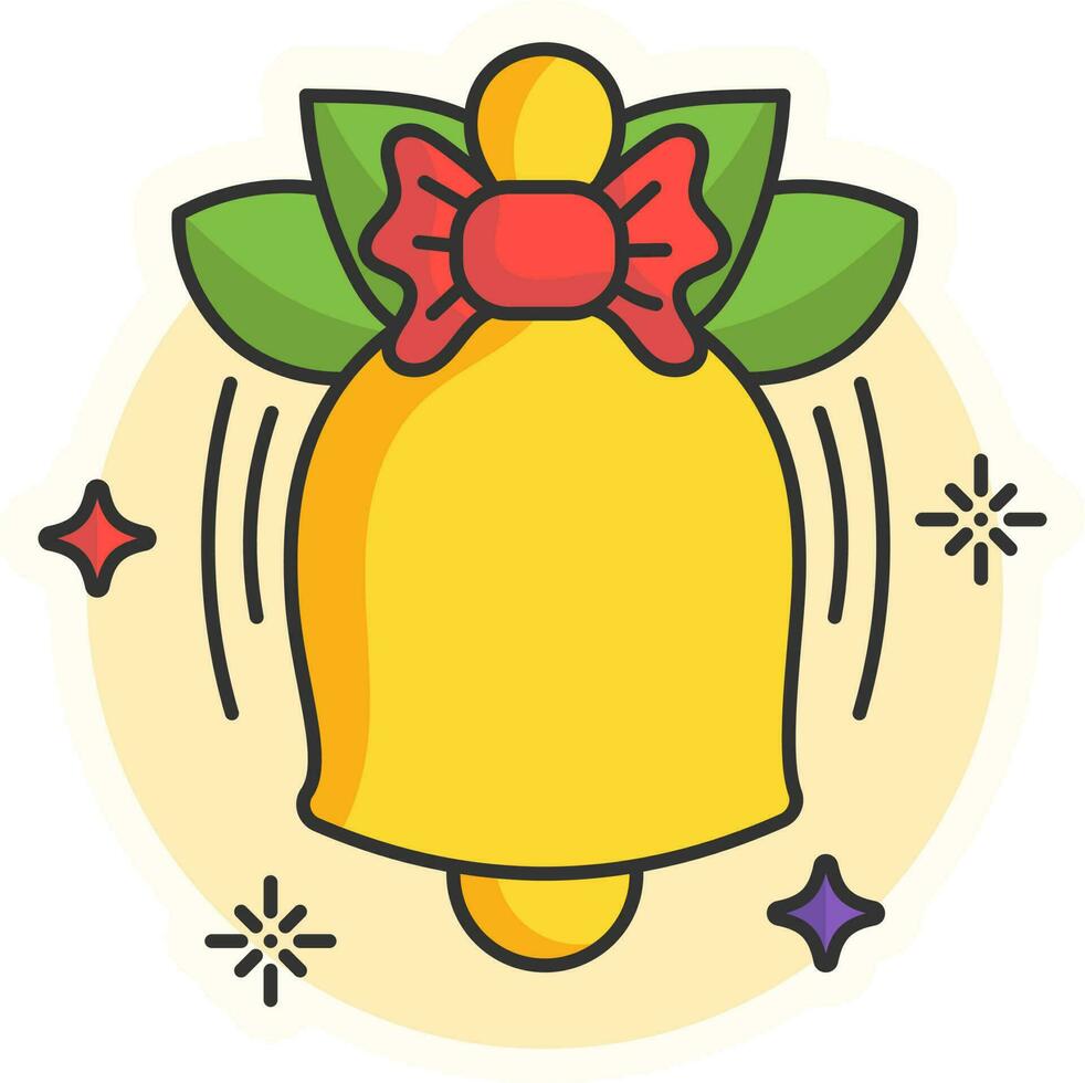 Red And Yellow Sticker Style Jingle Bell In Flat Style. vector