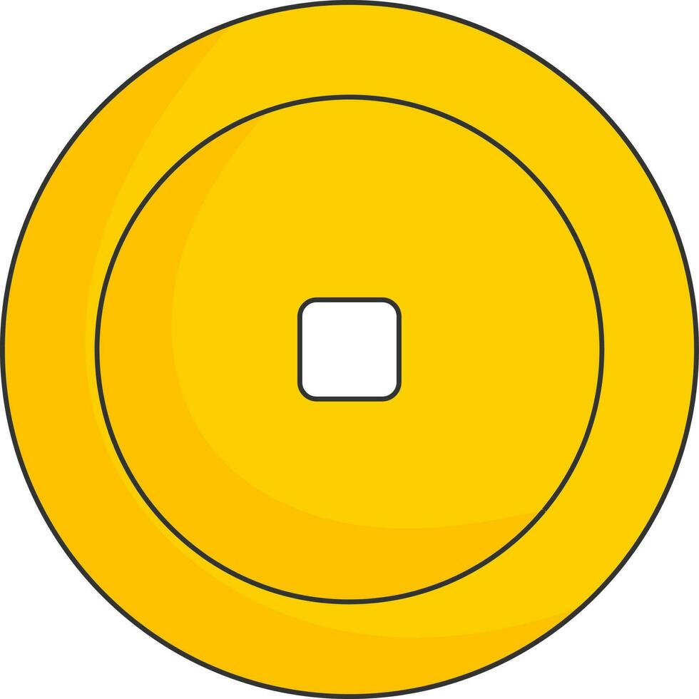 Golden Chinese Coin Of Qing Ming Flat Icon. vector
