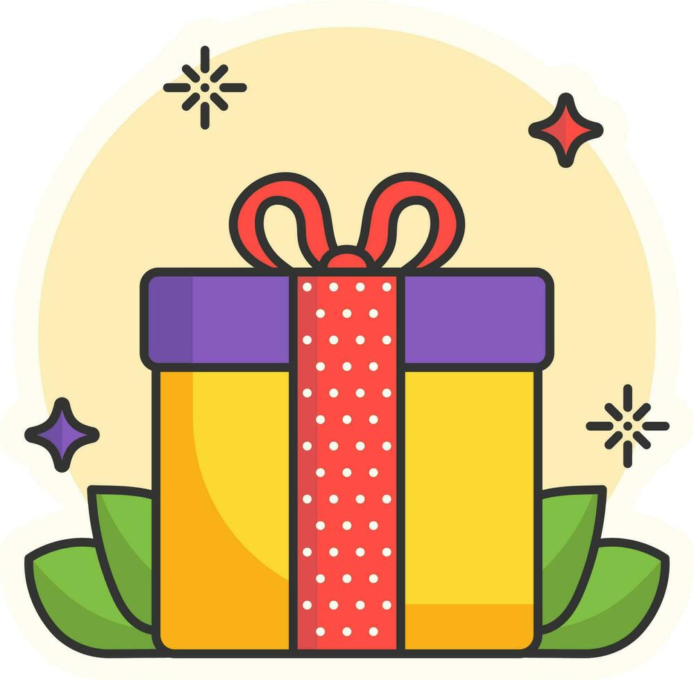 Illustration Of Beautiful Gift Box Wrapping With Bow Ribbon In Sticker Style. vector