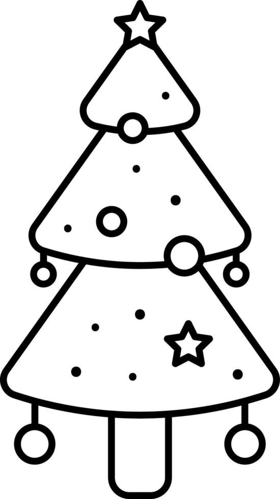 Xmas Tree Decorate Bauble And Star Stroke Icon. vector