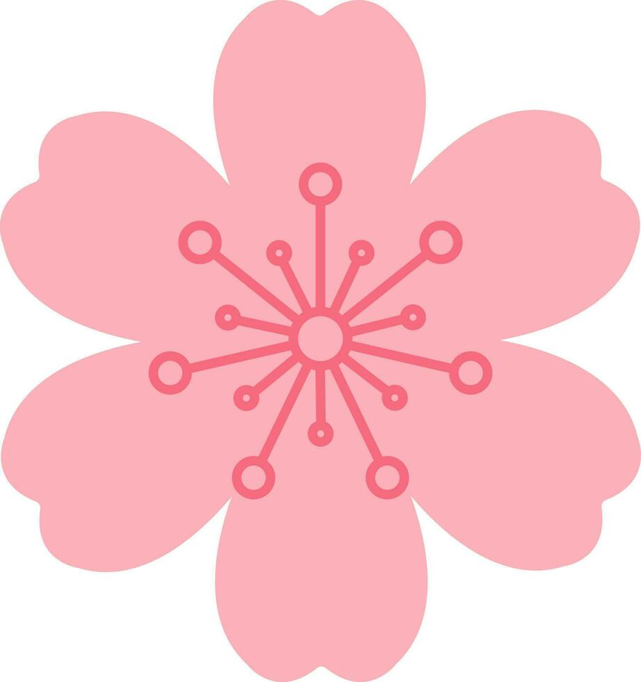Pink Cherry Flower Icon In Flat Style. vector