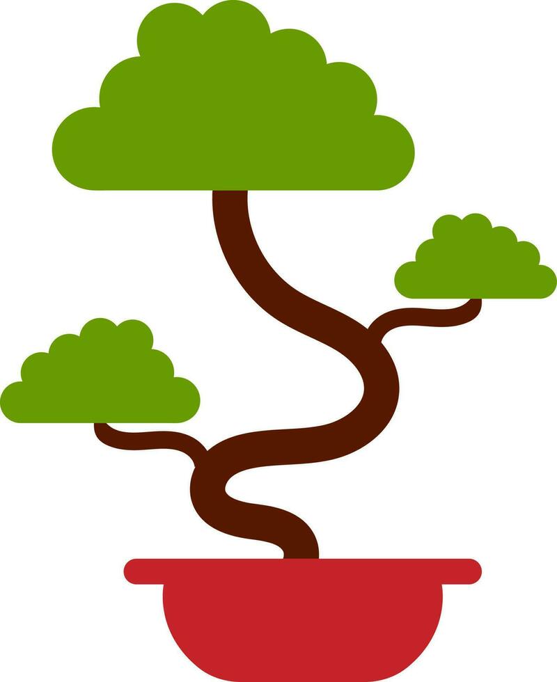 plano bonsai árbol icono en verde y rojo color. vector