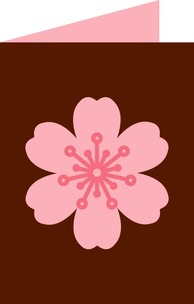 Cherry Flower Greeting Card Icon In Brown And Pink Color. vector