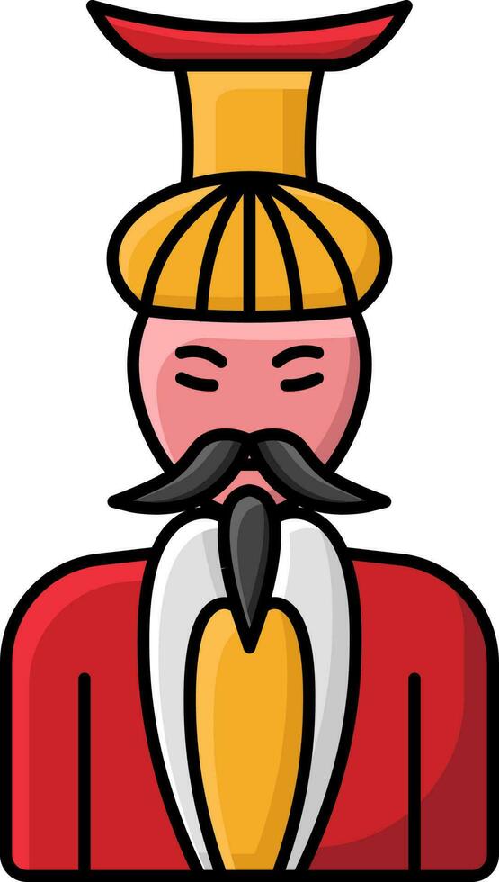 aislado hombre vestido chino emperador vistiendo un rojo hanfu y dorado corona. vector
