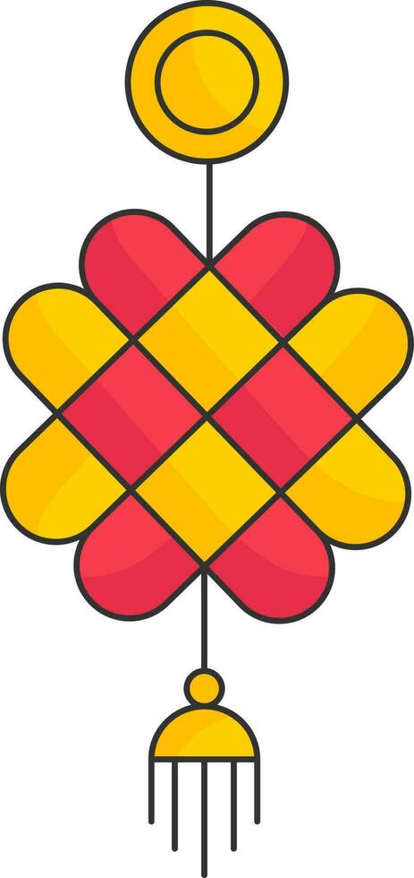 Red And Yellow Chinese Knot Icon In Flat Style. vector