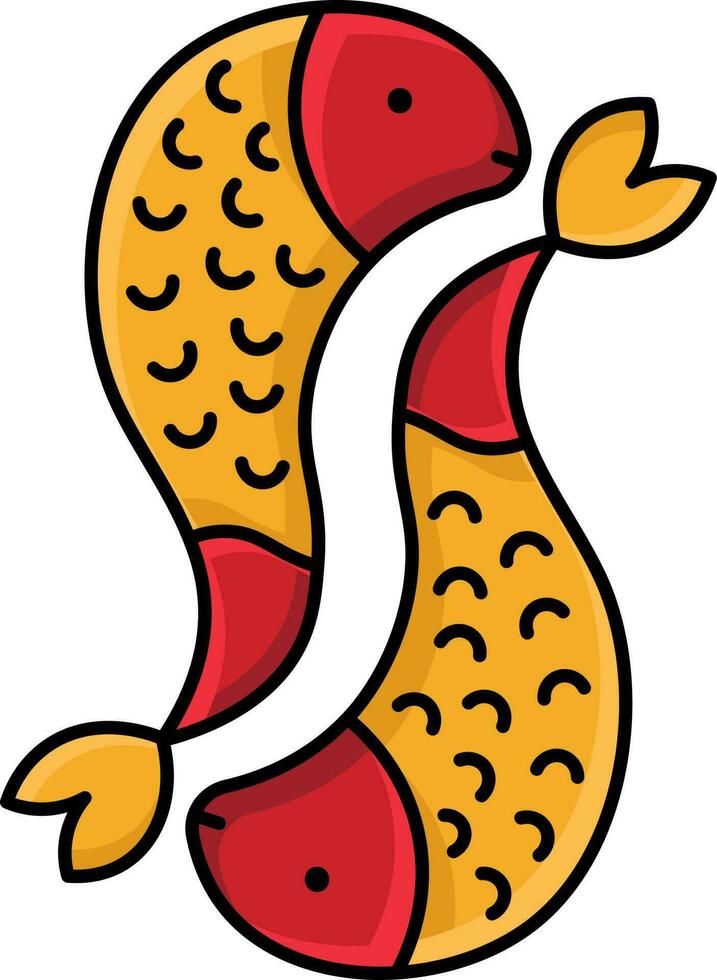 Flat Style Carp Fish Red And Yellow Icon. vector