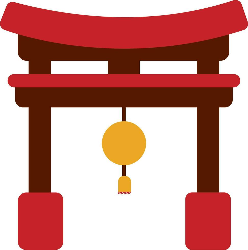plano campana con torii portón icono en rojo y amarillo color. vector
