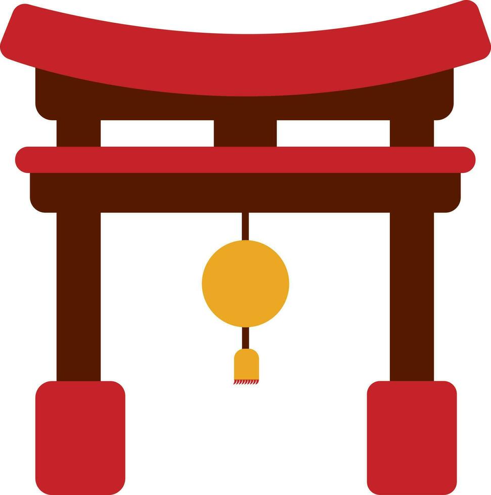 Flat Bell With Torii Gate Icon In Red And Yellow Color. vector
