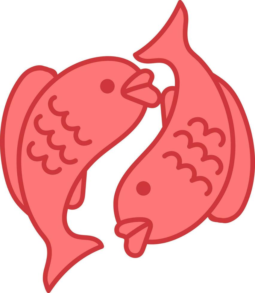 plano dos pescado icono en rojo color. vector