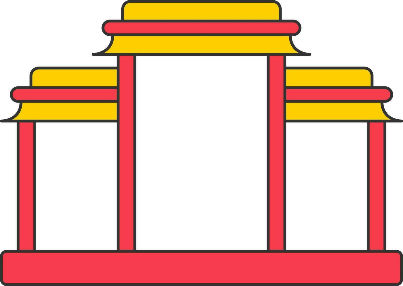 chino arco puerta o portón icono en rojo y amarillo color. vector