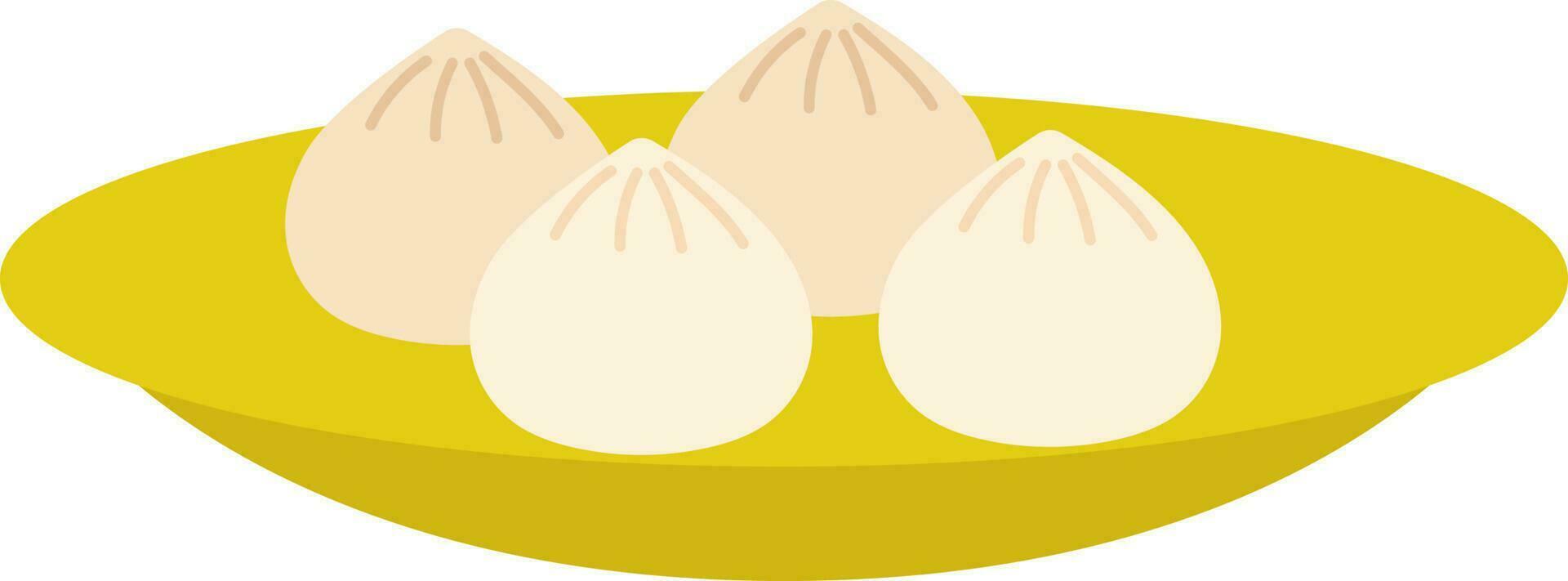 Dumpling Dish Plate Yellow And White Icon. vector