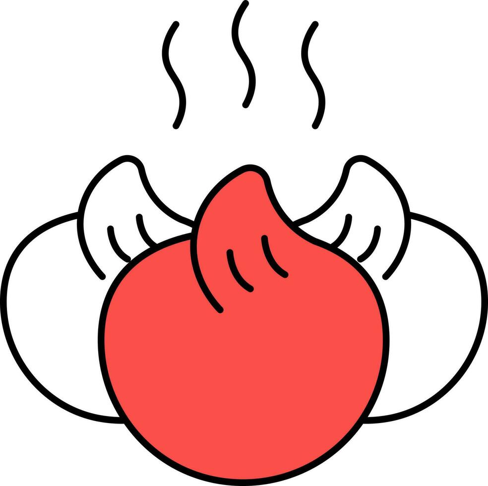 Hot Dumpling Dish Icon In Red And White Color. vector