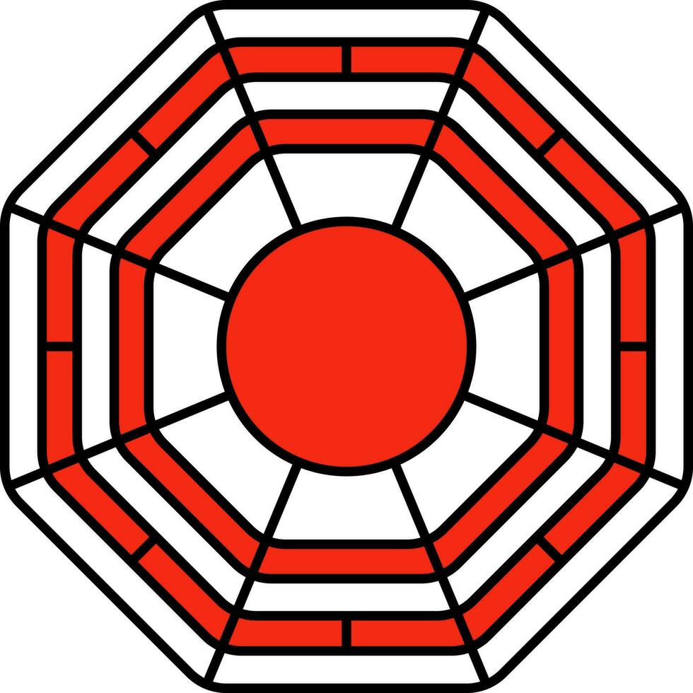 rojo y blanco Bagua espejo plano icono. vector