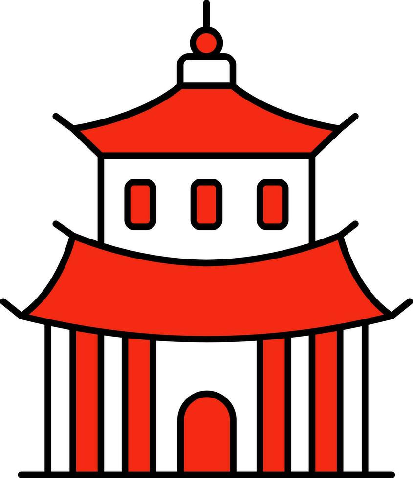 Red And White Chinese Temple Flat Icon. vector