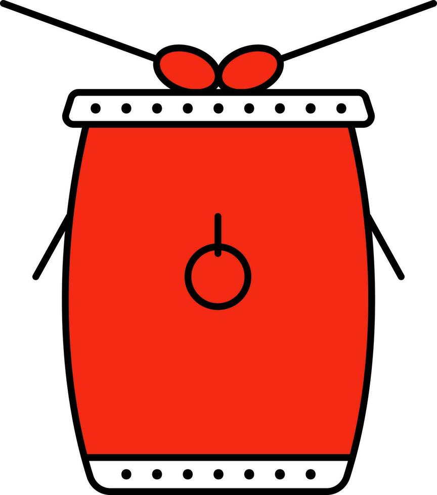 Chinese Drum With Stick Icon In Red And White Color. vector