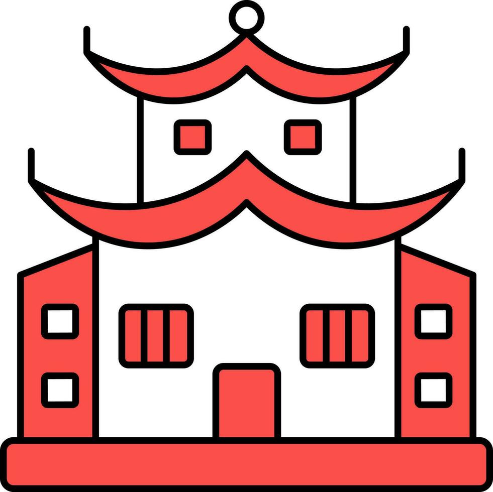 rojo y blanco chino templo plano icono. vector