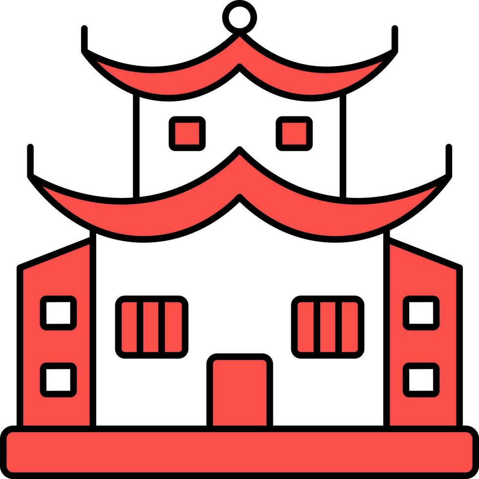 Red And White Chinese Temple Flat Icon. vector