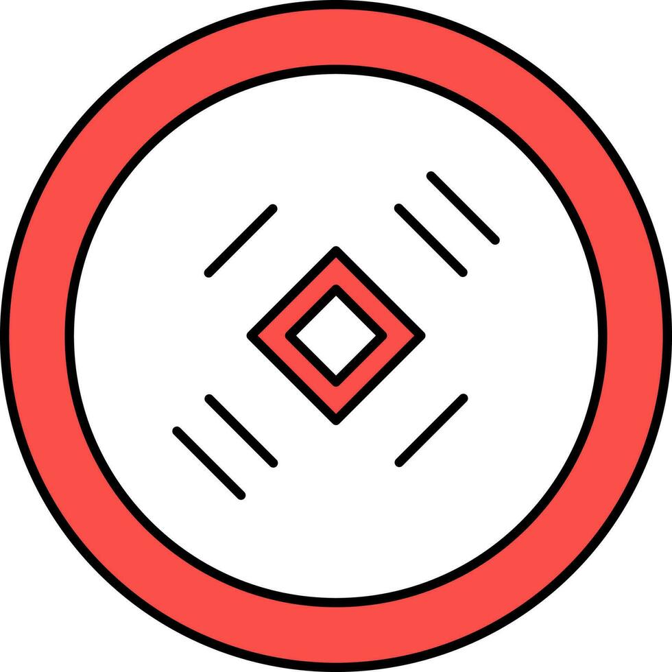 Red And White Qing Ming Coin Icon Or Symbol. vector