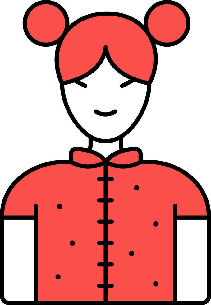 Cartoon Chinese Girl Wearing Traditional Dress Icon In Red Color. vector