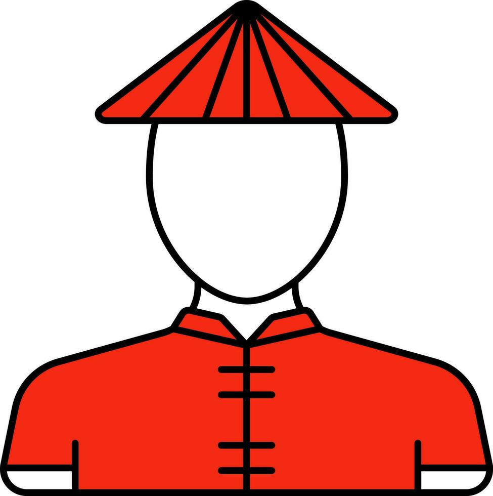 Faceless Chinese Boy Wearing Traditional Costume Red And White Icon. vector