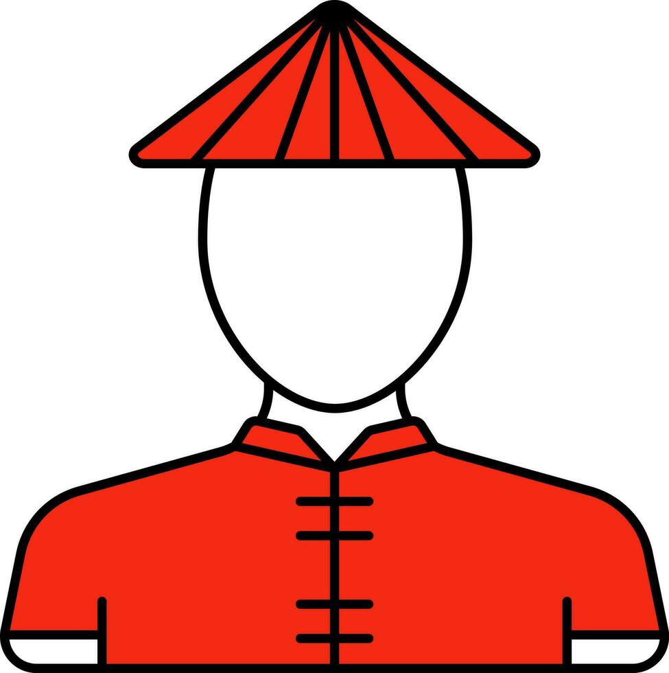 Faceless Chinese Boy Wearing Traditional Costume Red And White Icon. vector