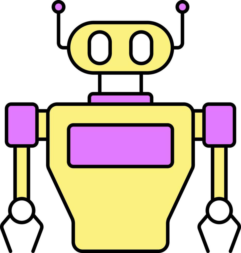 aislado robot plano icono en amarillo y rosado color. vector