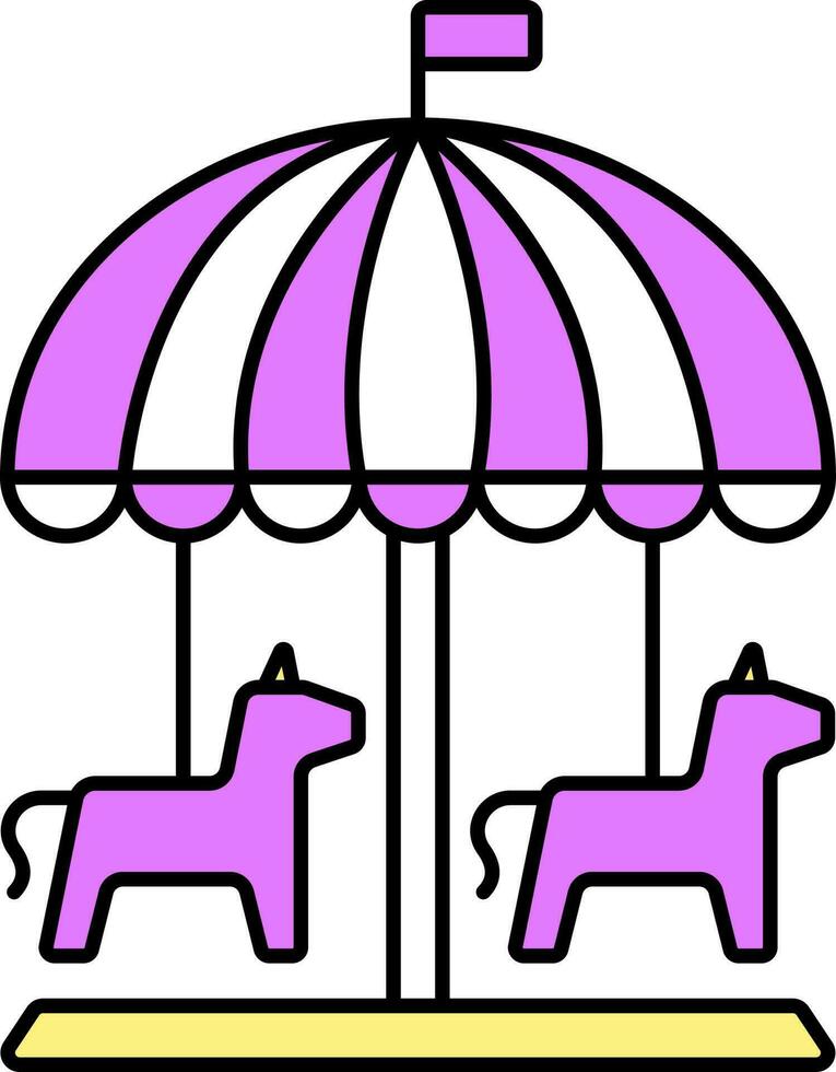 Flat Style Carousel Horse Icon In Pink And White Color. vector