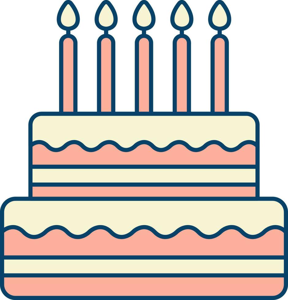 Isolated Cake With Burning Candles Icon In Peach And Yellow Color. vector
