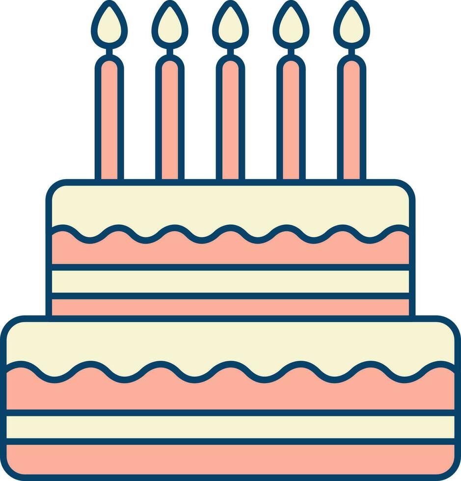 Isolated Cake With Burning Candles Icon In Peach And Yellow Color. vector