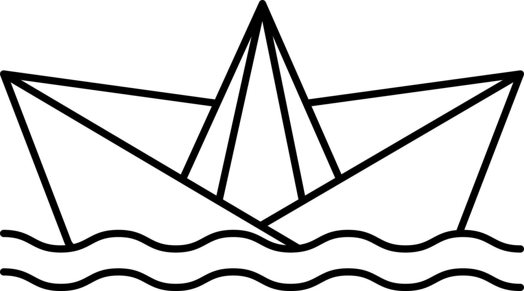 Paper Boat On Water Wave Outline Icon. vector